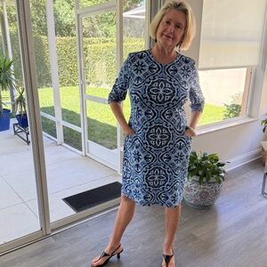 J. Mclaughlin Catalyst Graphic Print Shift Dress 3/4 Sleeve Size XL